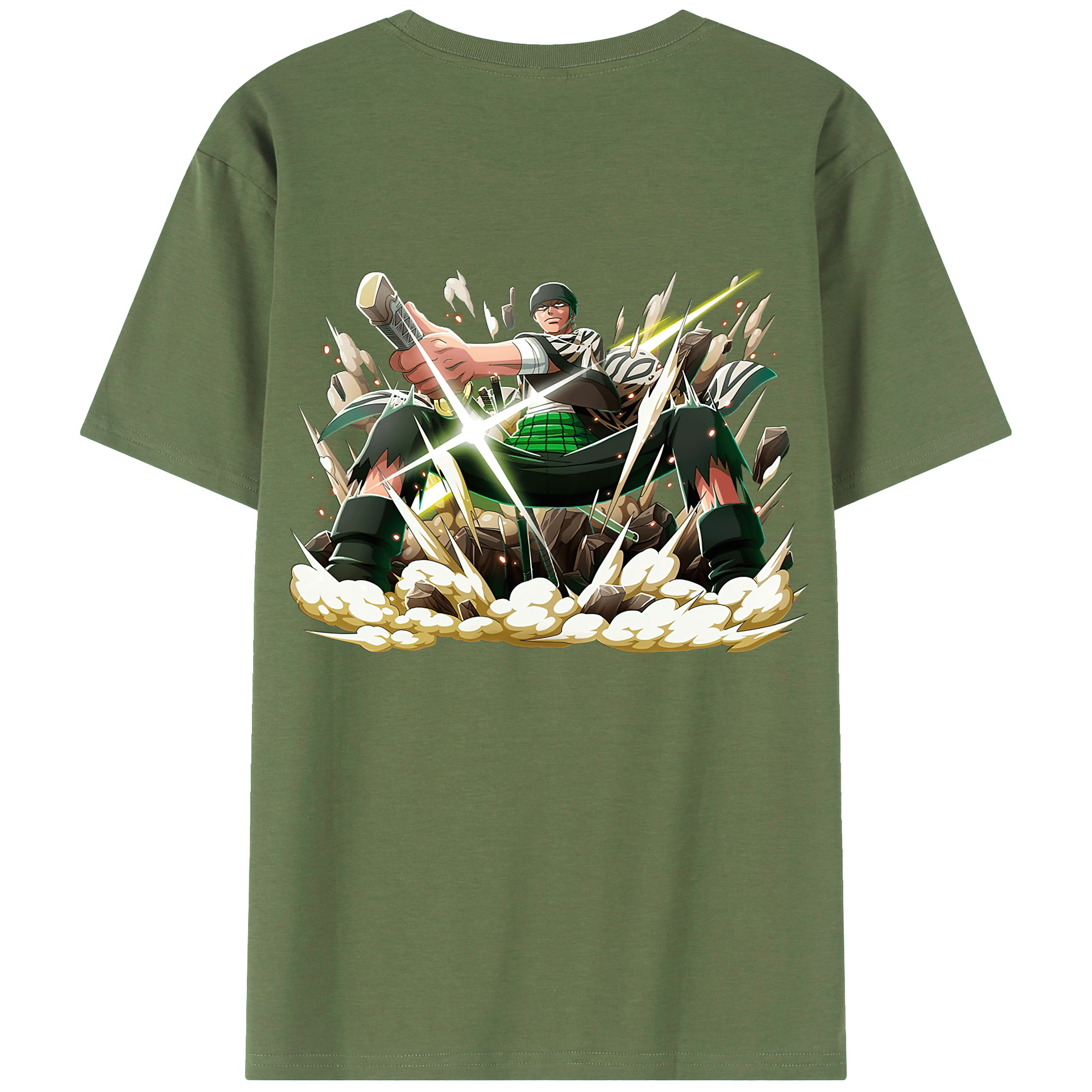 ワンピース ロロノア・ゾロ ONE PIECE Roronoa Zoro 綿100％ メンズ半袖Tシャツ（バックプリント） 通気性